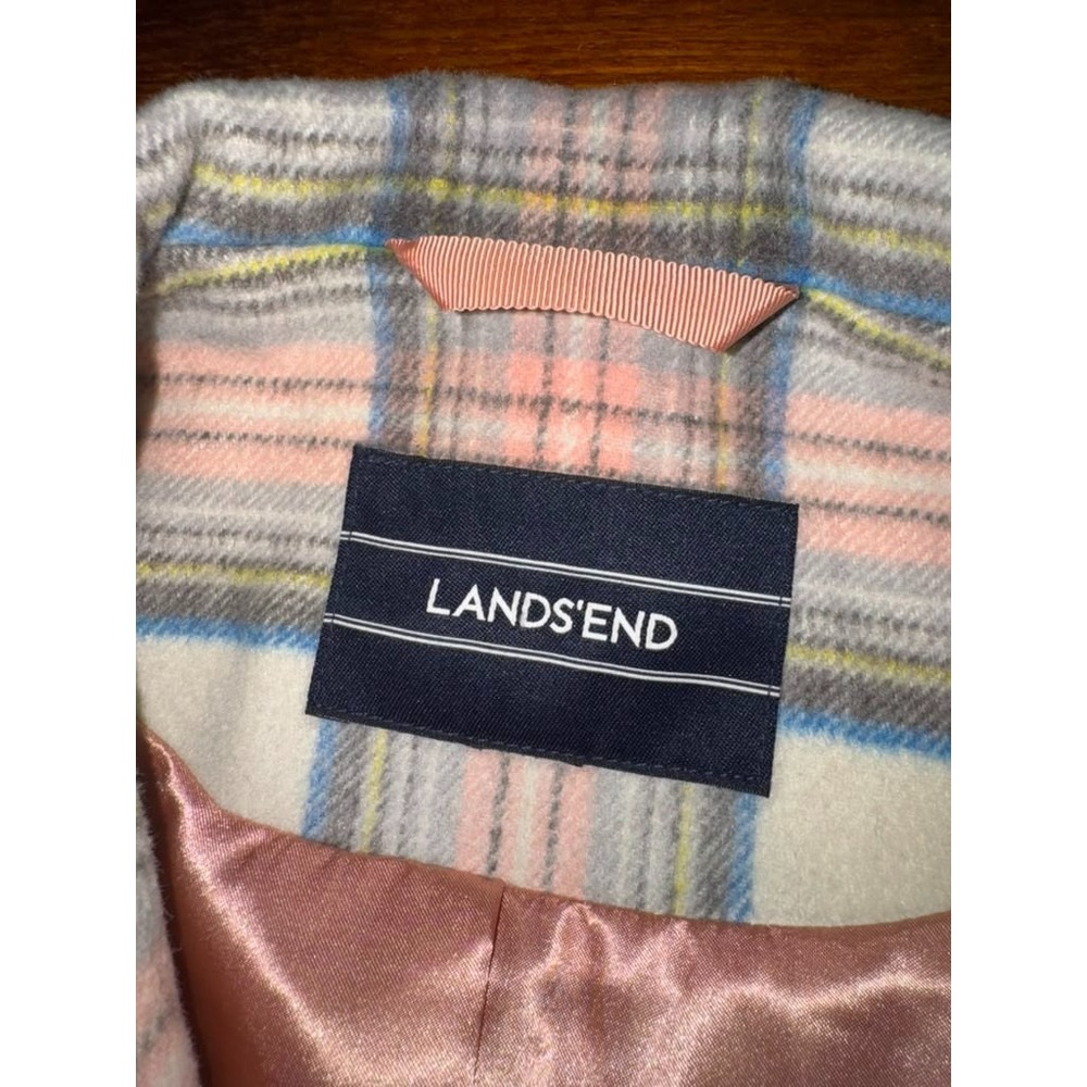 Lands' End Womens Sz L-XL Pastel Plaid Coat Winter Jacket Preppy Luxury Academia - Picture 3 of 13